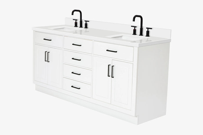 Ariel hepburn 73 in. double rectangle sink vanity with white quartz countertop in white