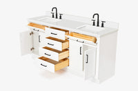 Ariel hepburn 73 in. double rectangle sink vanity with white quartz countertop in white