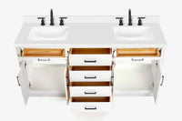 Ariel hepburn 73 in. double rectangle sink vanity with white quartz countertop in white