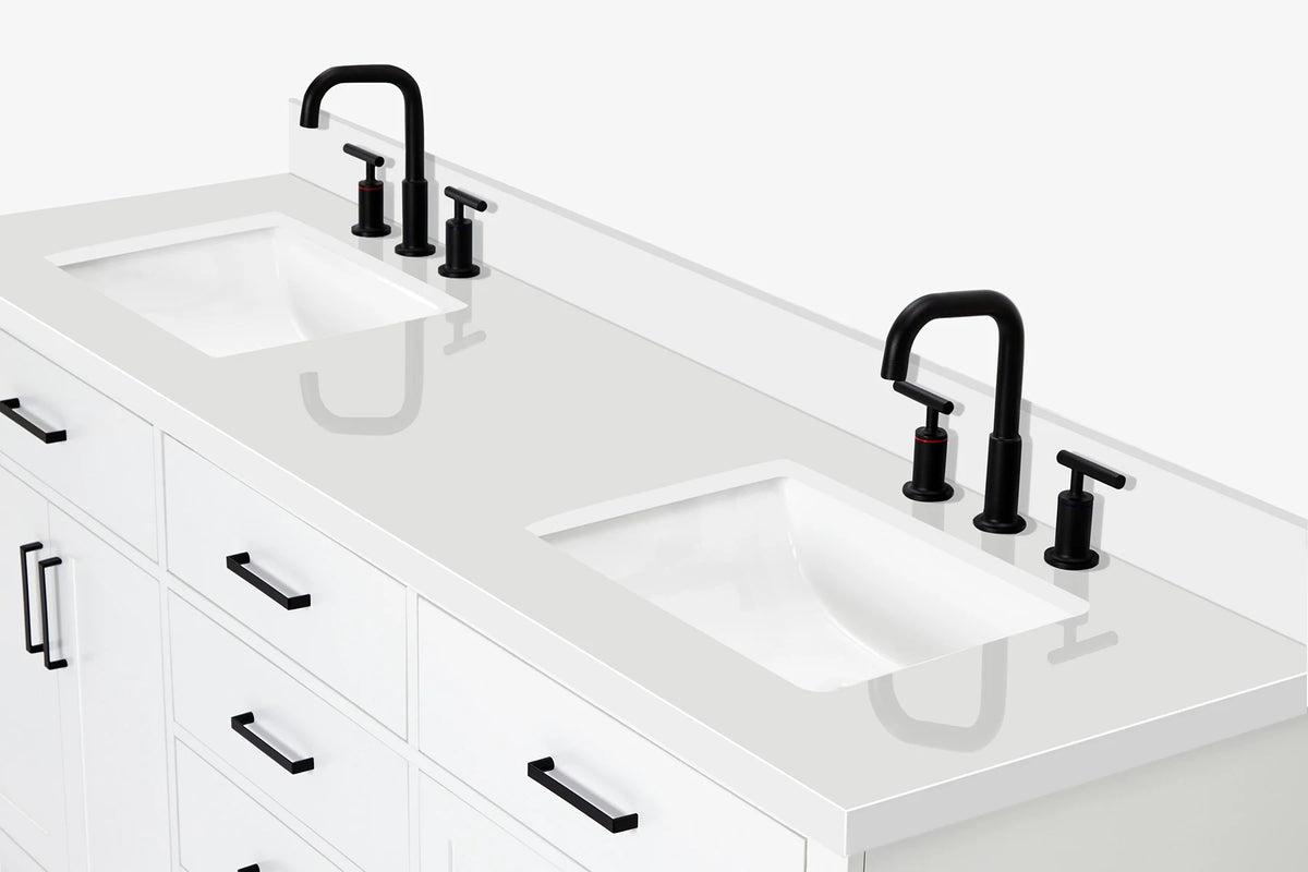 Ariel hepburn 73 in. double rectangle sink vanity with white quartz countertop in white
