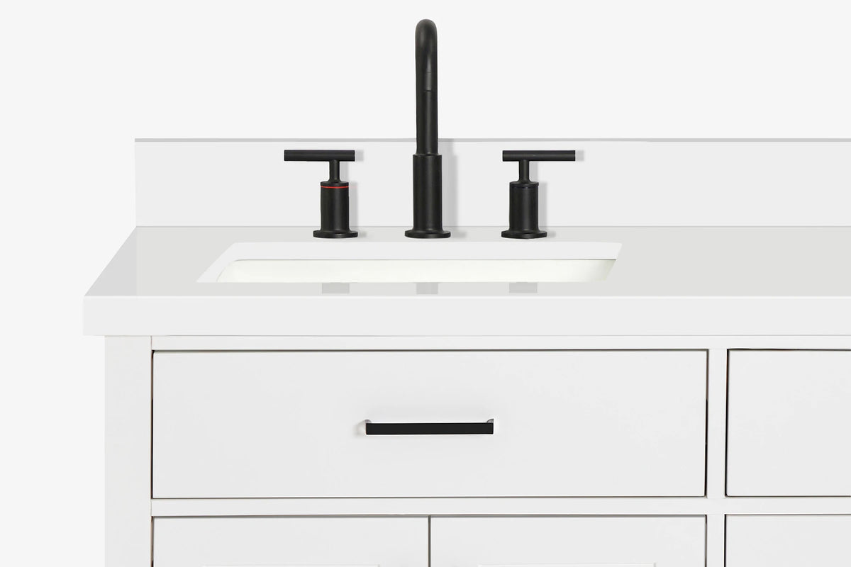 Ariel hepburn 73 in. double rectangle sink vanity with white quartz countertop in white