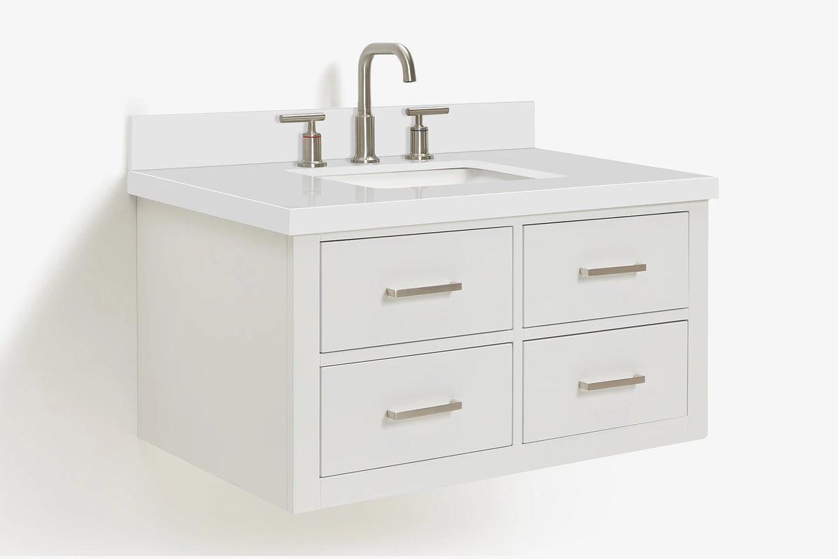 Ariel hutton 36 in.rectangle sink floating wall vanity with white quartz countertop in white