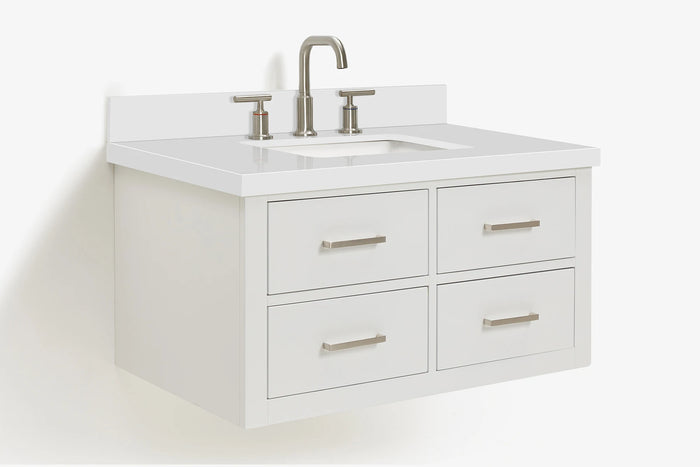 Ariel hutton 36 in.rectangle sink floating wall vanity with white quartz countertop in white