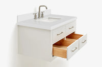 Ariel hutton 36 in.rectangle sink floating wall vanity with white quartz countertop in white
