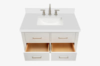 Ariel hutton 36 in.rectangle sink floating wall vanity with white quartz countertop in white