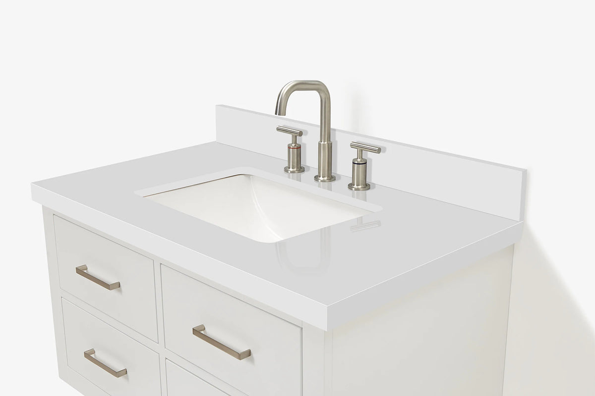 Ariel hutton 36 in.rectangle sink floating wall vanity with white quartz countertop in white