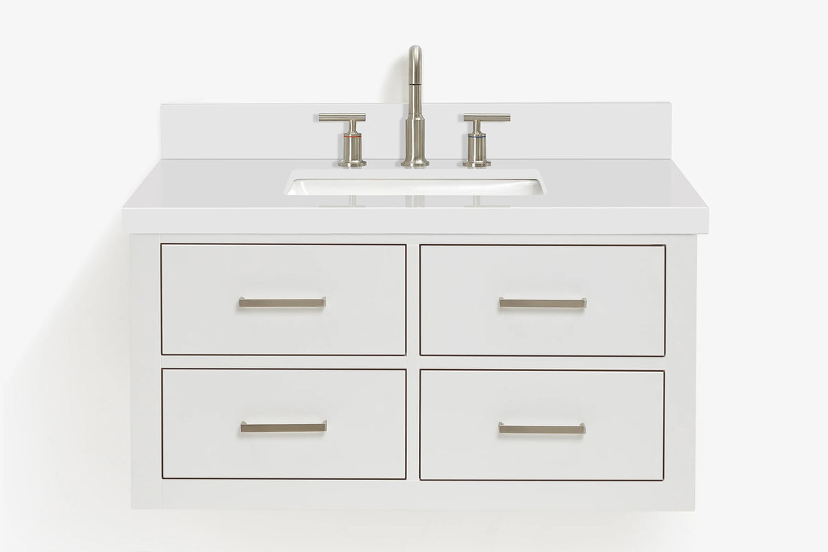 Ariel hutton 36 in.rectangle sink floating wall vanity with white quartz countertop in white