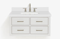 Ariel hutton 36 in.rectangle sink floating wall vanity with white quartz countertop in white