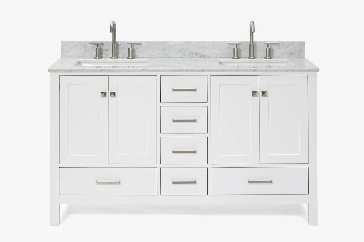 Ariel cambridge( 60 in , 61 in )  double rectangle sink vanity with Marble (0.75 in, 1.5 in, 2 in) countertop