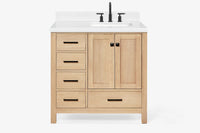 Ariel cambridge 37 in. right offset rectangle single sink vanity with carrara white marble 0.75 in countertop in white