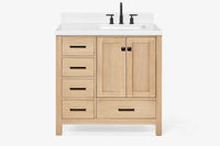 Ariel cambridge 36-37 in. right offset rectangle single sink vanity with carrara (0.75,1.5,2) in countertop