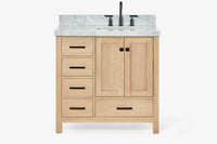 Ariel cambridge 36-37 in. right offset rectangle single sink vanity with carrara (0.75,1.5,2) in countertop