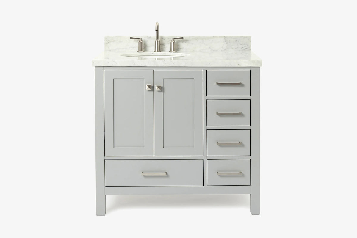 Ariel cambridge 36-37 in. left offset oval single sink vanity with (0.75,1.5,2) in countertop