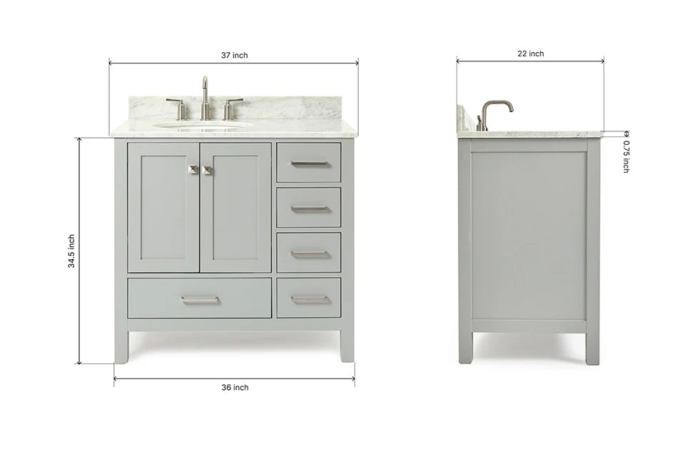 Ariel cambridge 36-37 in. left offset oval single sink vanity with (0.75,1.5,2) in countertop