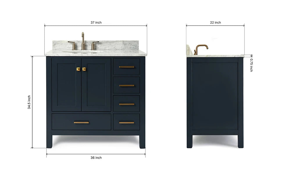 Ariel cambridge 36-37 in. left offset oval single sink vanity with (0.75,1.5,2) in countertop