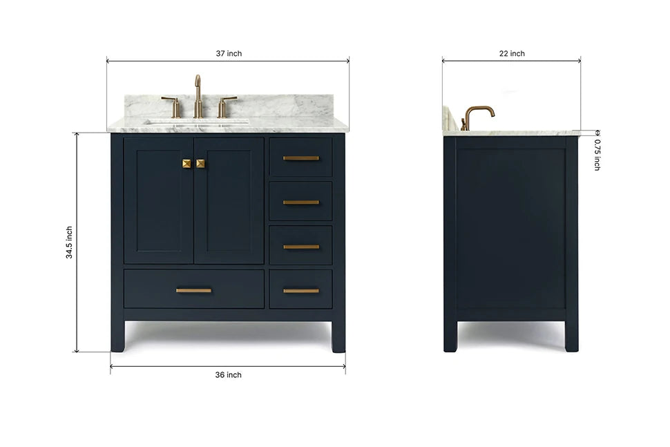 Ariel cambridge 36-37 in. left offset rectangle single sink vanity with (0.75,1.5,2) in countertop