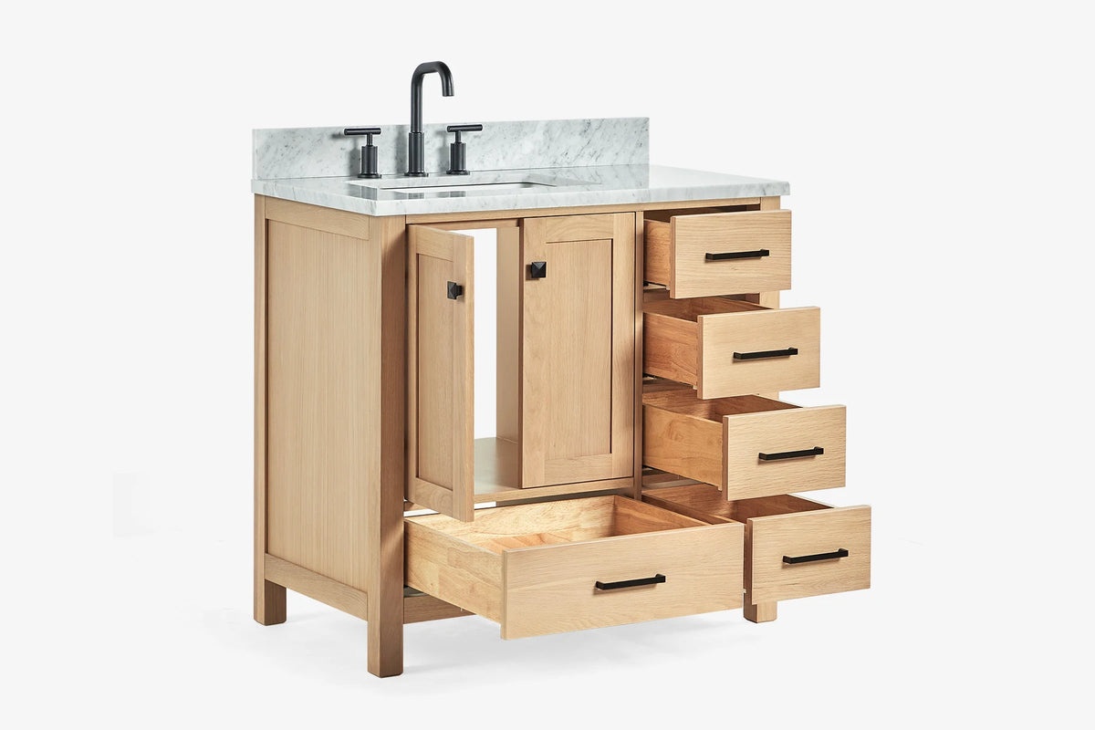 Ariel cambridge 36-37 in. left offset rectangle single sink vanity with (0.75,1.5,2) in countertop