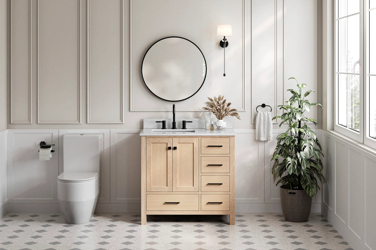 Ariel cambridge 36-37 in. left offset rectangle single sink vanity with (0.75,1.5,2) in countertop