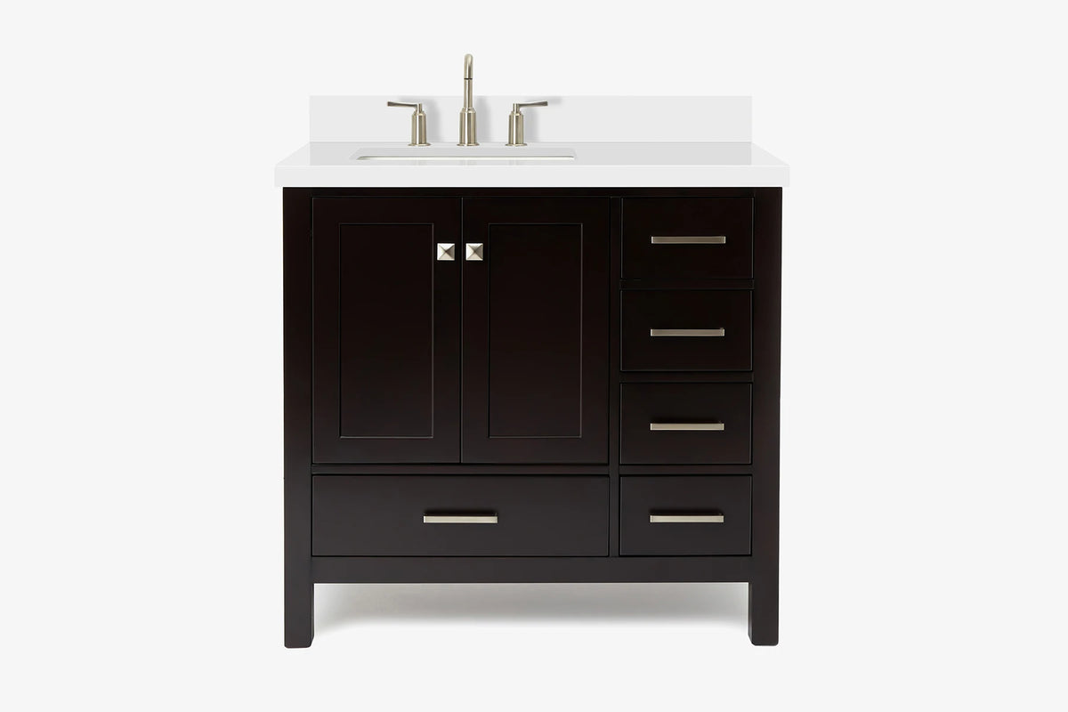Ariel cambridge 36-37 in. left offset rectangle single sink vanity with (0.75,1.5,2) in countertop