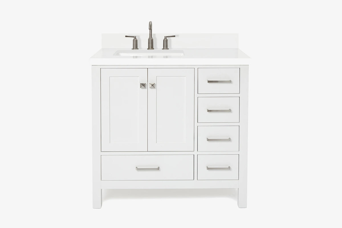 Ariel cambridge 36-37 in. left offset rectangle single sink vanity with (0.75,1.5,2) in countertop