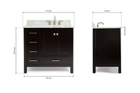 Ariel cambridge 36-37 in. right offset rectangle single sink vanity with carrara (0.75,1.5,2) in countertop