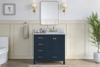 Ariel cambridge 36-37 in. right offset rectangle single sink vanity with carrara (0.75,1.5,2) in countertop