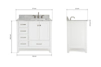 Ariel cambridge 36-37 in. right offset rectangle single sink vanity with carrara (0.75,1.5,2) in countertop