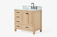 Ariel cambridge 36-37 in. right offset rectangle single sink vanity with carrara (0.75,1.5,2) in countertop