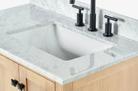 Ariel cambridge 36-37 in. right offset rectangle single sink vanity with carrara (0.75,1.5,2) in countertop