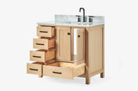 Ariel cambridge 36-37 in. right offset rectangle single sink vanity with carrara (0.75,1.5,2) in countertop