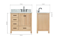 Ariel cambridge 37 in. right offset rectangle single sink vanity with carrara white marble 0.75 in countertop in white