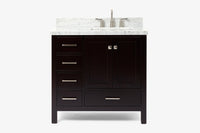 Ariel cambridge 37 in. right offset rectangle single sink vanity with carrara white marble 0.75 in countertop in white