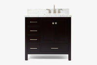 Ariel cambridge 36-37 in. right offset rectangle single sink vanity with carrara (0.75,1.5,2) in countertop