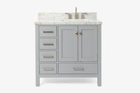 Ariel cambridge 37 in. right offset rectangle single sink vanity with carrara white marble 0.75 in countertop in white
