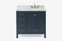 Ariel cambridge 37 in. right offset rectangle single sink vanity with carrara white marble 0.75 in countertop in white