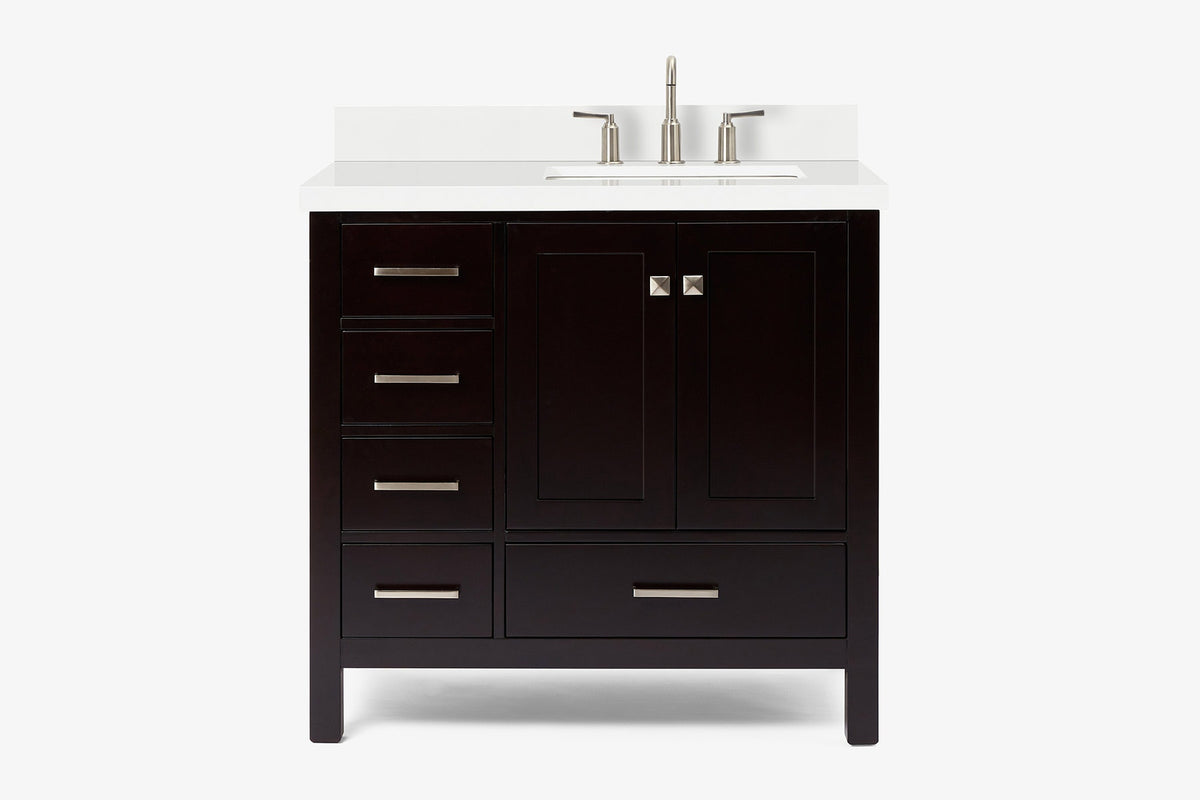 Ariel cambridge 37 in. right offset rectangle single sink vanity with carrara white marble 0.75 in countertop in white