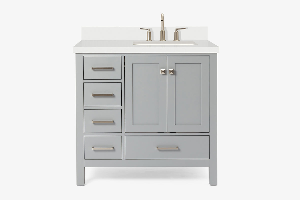 Ariel cambridge 37 in. right offset rectangle single sink vanity with carrara white marble 0.75 in countertop in white