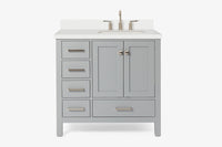 Ariel cambridge 37 in. right offset rectangle single sink vanity with carrara white marble 0.75 in countertop in white
