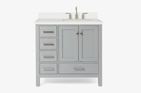 Ariel cambridge 36-37 in. right offset rectangle single sink vanity with carrara (0.75,1.5,2) in countertop