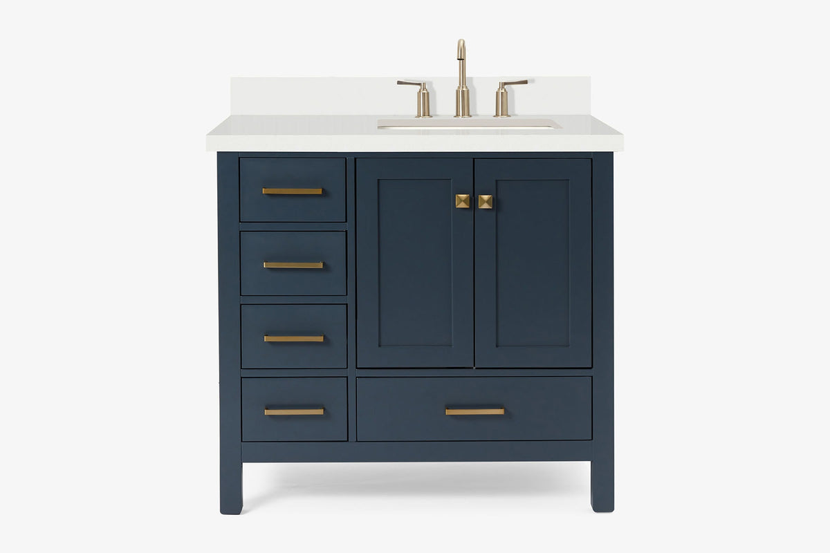 Ariel cambridge 37 in. right offset rectangle single sink vanity with carrara white marble 0.75 in countertop in white