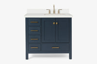 Ariel cambridge 36-37 in. right offset rectangle single sink vanity with carrara (0.75,1.5,2) in countertop