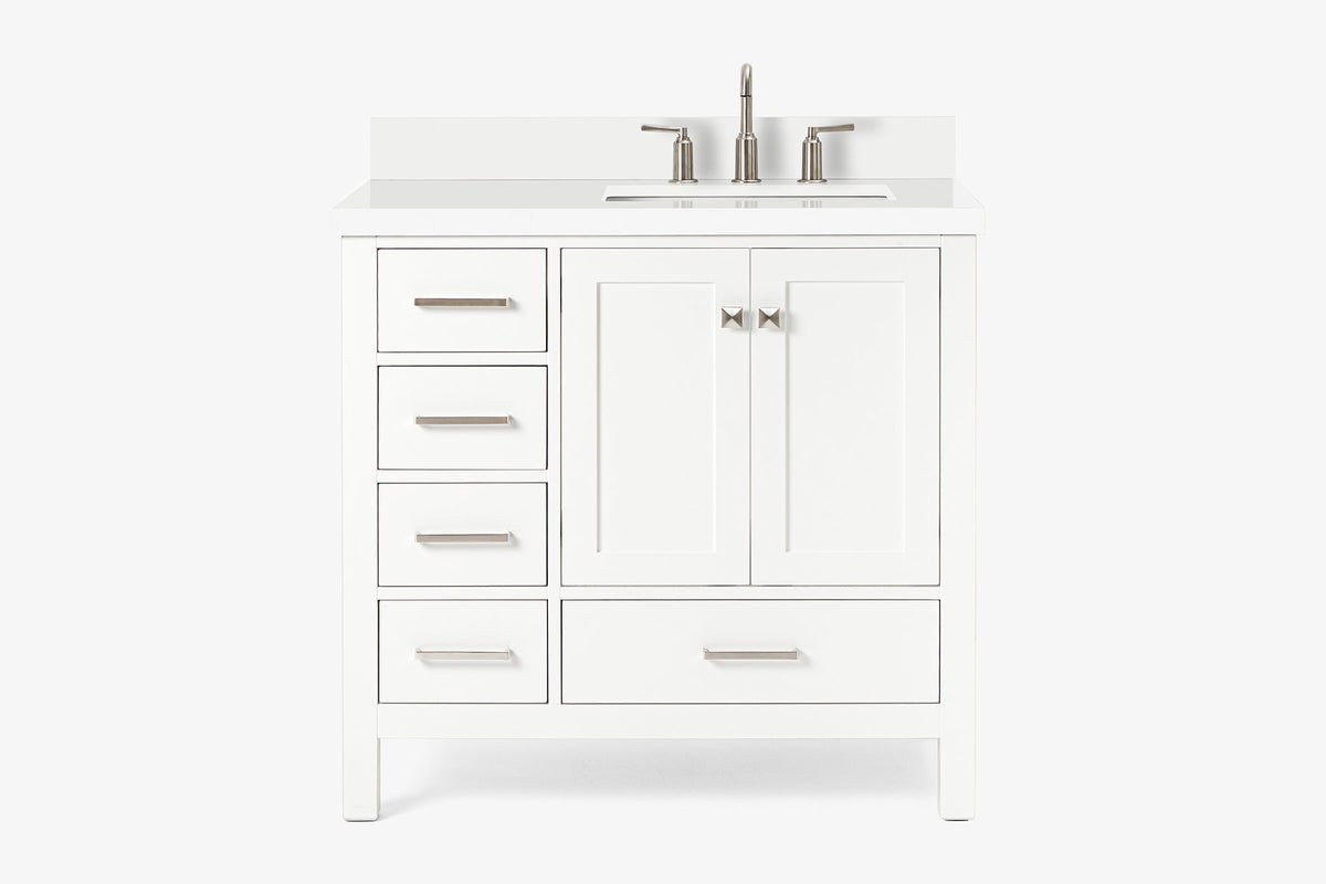 Ariel cambridge 37 in. right offset rectangle single sink vanity with carrara white marble 0.75 in countertop in white