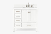 Ariel cambridge 37 in. right offset rectangle single sink vanity with carrara white marble 0.75 in countertop in white