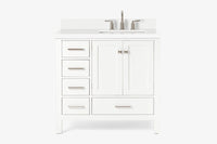 Ariel cambridge 36-37 in. right offset rectangle single sink vanity with carrara (0.75,1.5,2) in countertop
