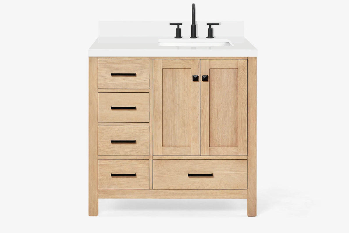 Ariel cambridge 36-37 in. right offset rectangle single sink vanity with carrara (0.75,1.5,2) in countertop
