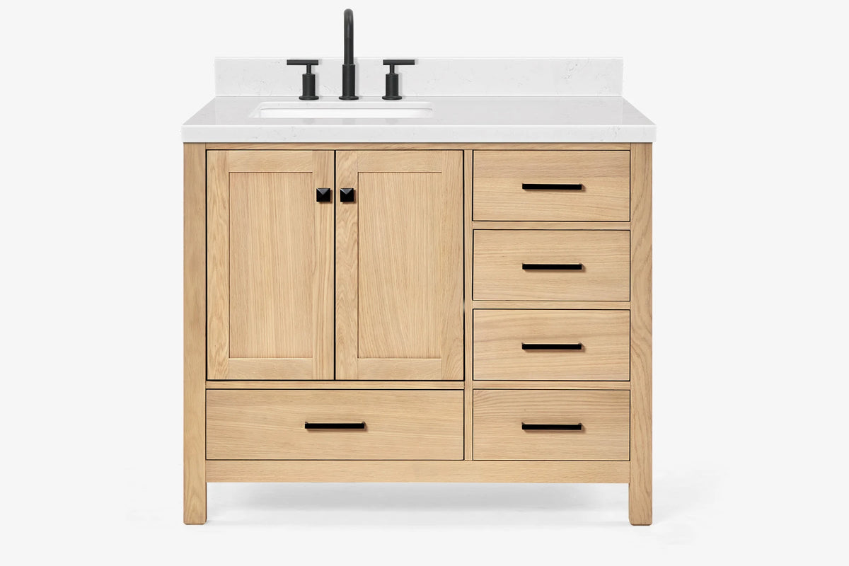 Ariel cambridge (43" & 42") left offset rectangle single sink vanity with marble (0.75", 1.5" & 2") in countertop