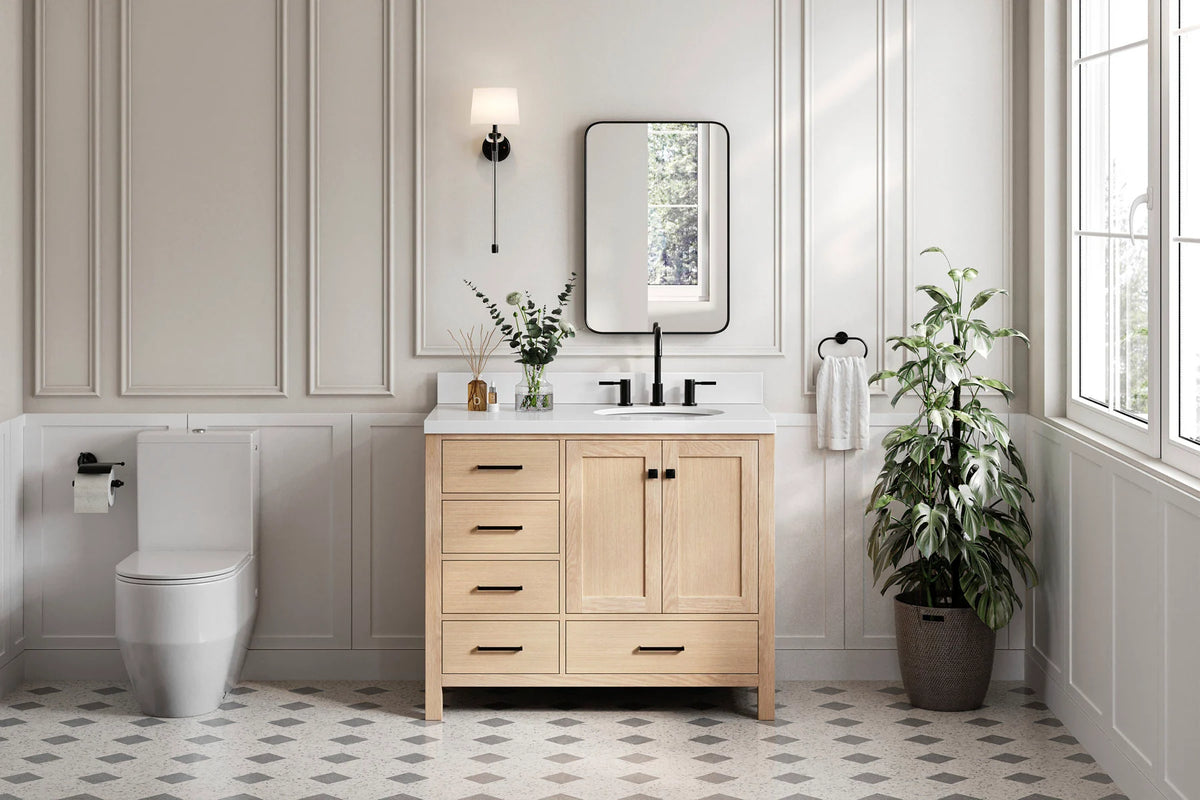 Ariel cambridge (42") right offset single sink base cabinet.