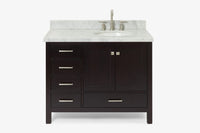 Ariel cambridge(42"&43") in. right offset oval single sink vanity with  marble (0.75",1.5"& 2") in countertop
