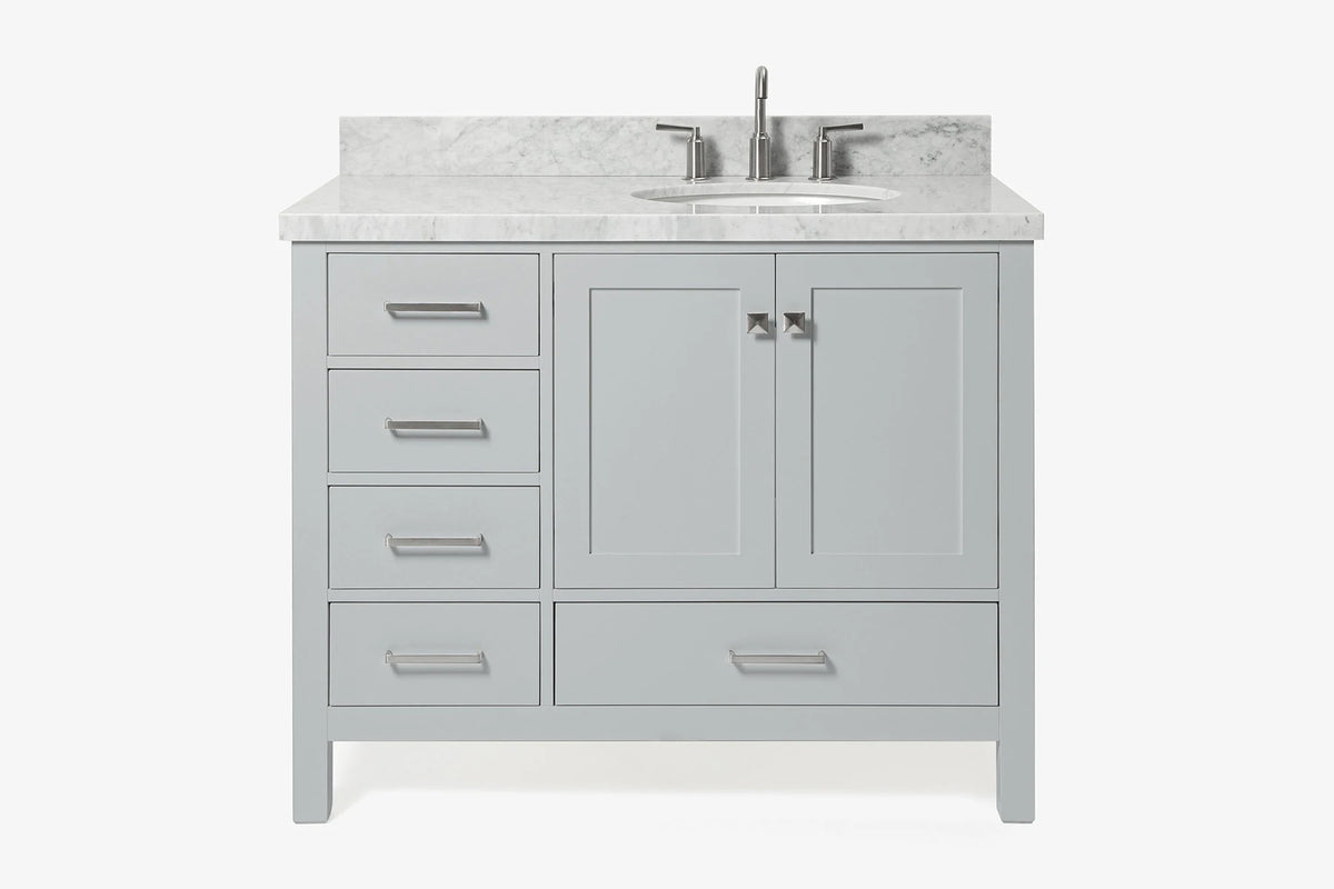 Ariel cambridge(42"&43") in. right offset oval single sink vanity with  marble (0.75",1.5"& 2") in countertop