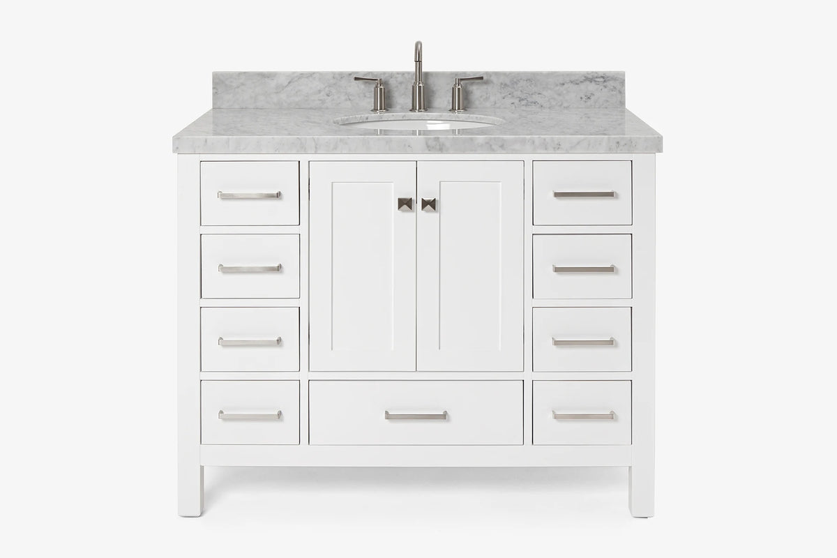 Ariel cambridge(42" & 43") single oval sink vanity with marble (0.75",1.5" & 2") in countertop